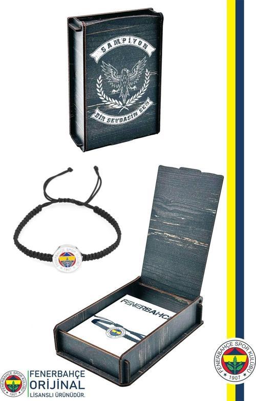 Orijinal Lisanslı Fb Logo Makrome Siyah Bileklik Hediyelik Ahşap Kutulu