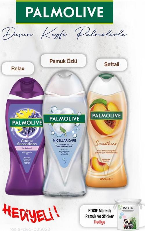 3'lü Duş Jeli Relax 500 ml, Pamuk Özlü 500 ml, Şefali 450 ml, ROSIE hediye