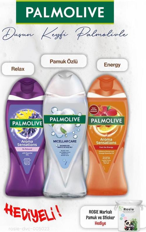 3'lü Duş Jeli Feel the energy 500 ml, Relax 500 ml, Pamuk Özlü 500 ml, ROSIE hediye