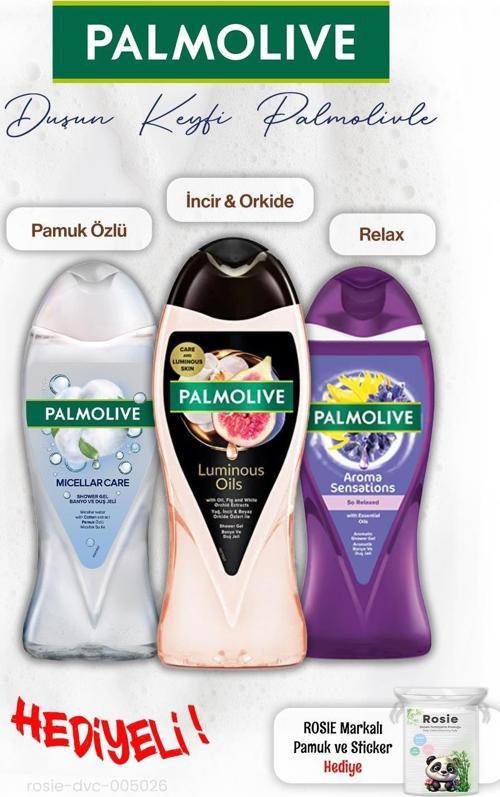 3'lü Duş Jeli İncir 250 ml, Pamuk Özü ve Relax 500 ml, ROSIE hediye