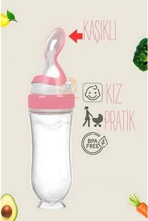 Kaşıklı Mama Silikon Biberon KIZ Bebek Besleyici