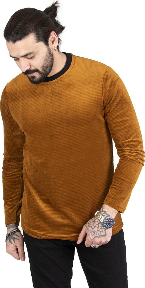 Hardal Sarısı Önü ve Kolları Desenli Pul İşlemeli Kapşonlu Erkek Sweat 2200516