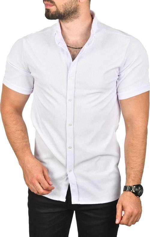 Erkek Beyaz Slim Fit Likralı Spor Gömlek Dar Kesim Jakar Kumaş Kısa Kol Gömlek 2500804