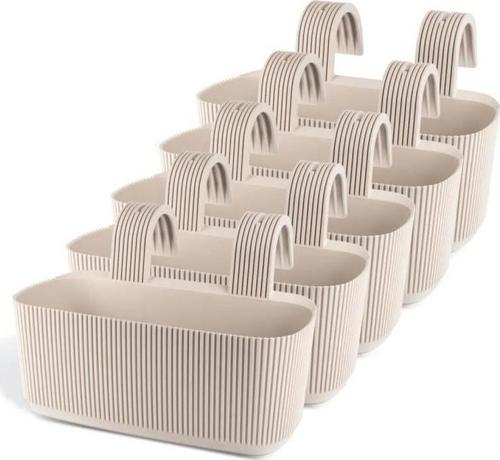 KRS-249 Plastik Pera Askılı Balkon Saksı 3.2 Lt Krem 5 Adet