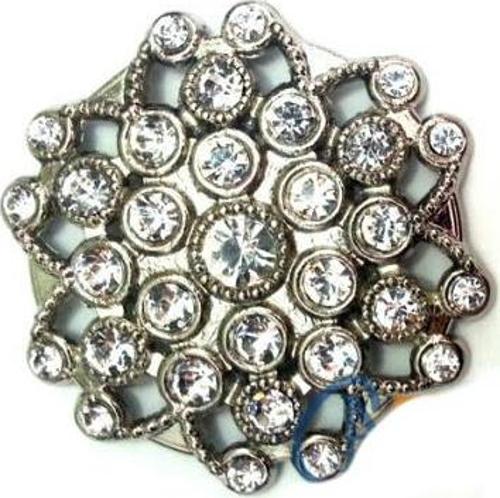 Taşlı Yuvarlak Broş, Sandık Süsü 4,5 cm - Nikel, 1 Adet