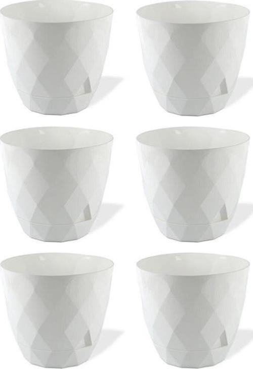 KRS-450 Yakamoz Tabaklı Plastik Saksı Takımı 0.3 lt Beyaz 6 Adet