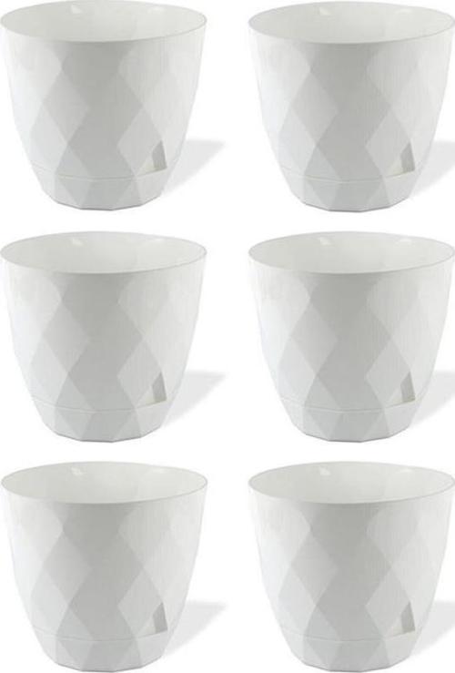 KRS-451 Yakamoz Tabaklı Plastik Saksı Takımı 0.65 lt Beyaz 6 Adet