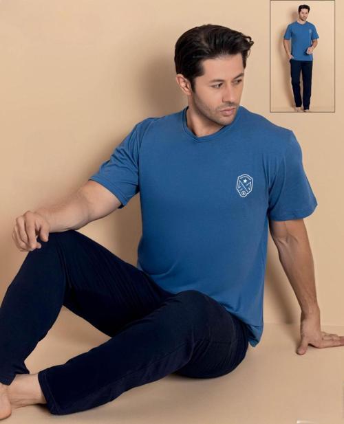 Erkek Bisiklet Yaka Kısa Kol Penye Pijama Takımı 6380 - 1 Adet