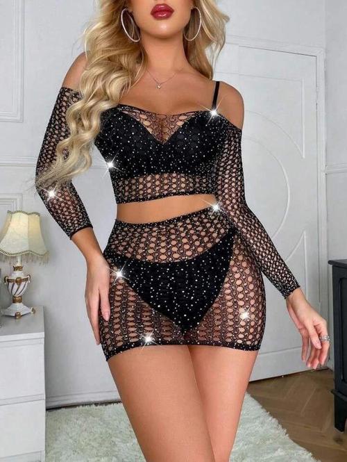 Miss Özel Tasarım Siyah Taşlı Fantezi Vücut Çorabı
