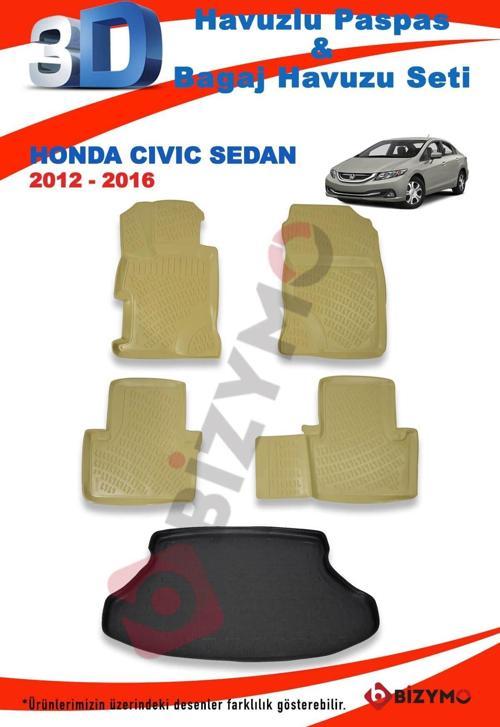 Honda Civic Sedan 2012-2016 Bej Paspas ve Bagaj Havuzu Seti