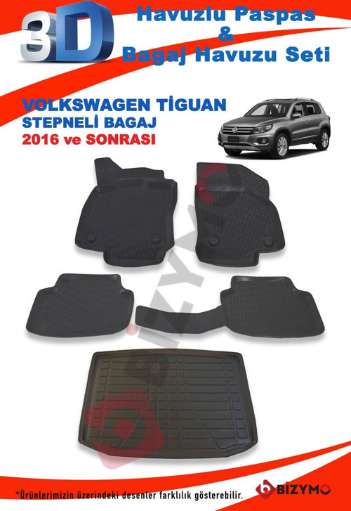 Volkswagen Tiguan Stepneli 2016 Ve Sonrası Paspas ve Bagaj Havuzu Seti
