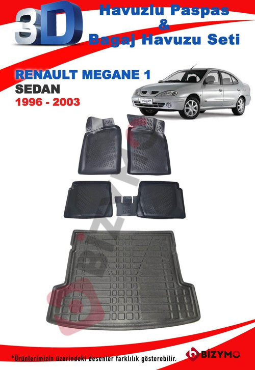Renault Megane 1 Sedan 1996-2003 3D Havuzlu Paspas ve Bagaj Havuzu