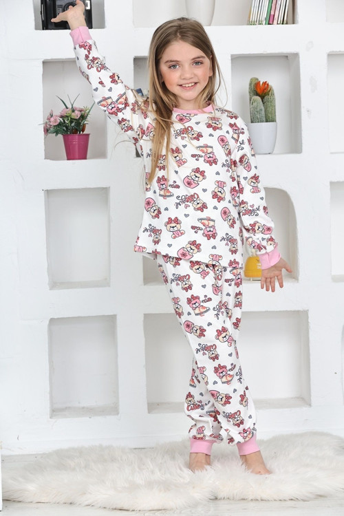 Angelos Gırls Kız Çocuk Sevimli Ayıcık Baskılı Pijama Takımı 1-11 Yaş 4924-26