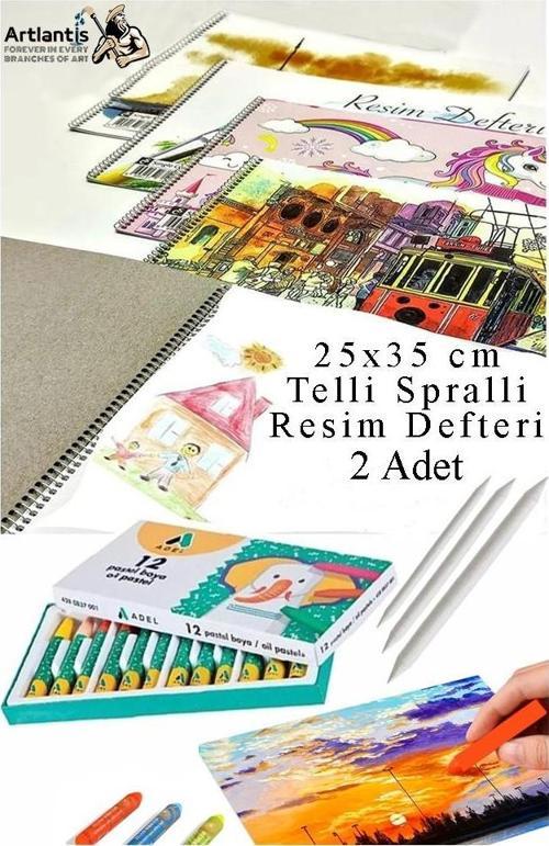 12 Renk Adel Pastel Boya 25x35 cm Telli Spralli Resim Defteri Pastel Dağıtma Kalemi 15 Yaprak Resim Defteri Yağlı Pastel