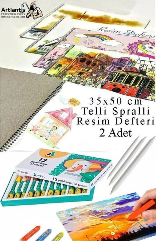 12 Renk Adel Pastel Boya 35x50 cm Telli Spralli Resim Defteri Pastel Dağıtma Kalemi 15 Yaprak Resim Defteri Yağlı Pastel