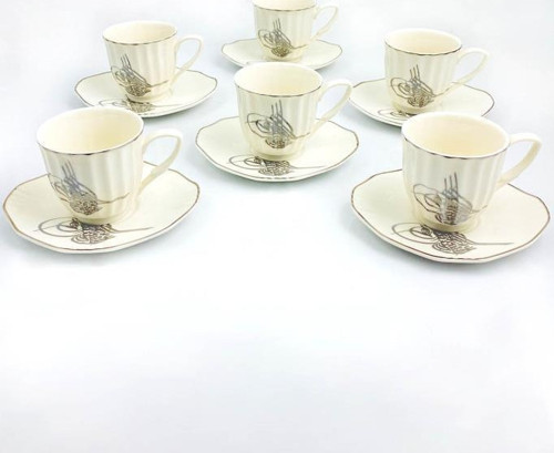 Porselen 6 Kişilik Tuğra Kahve Fincanı Takımı 90Ml