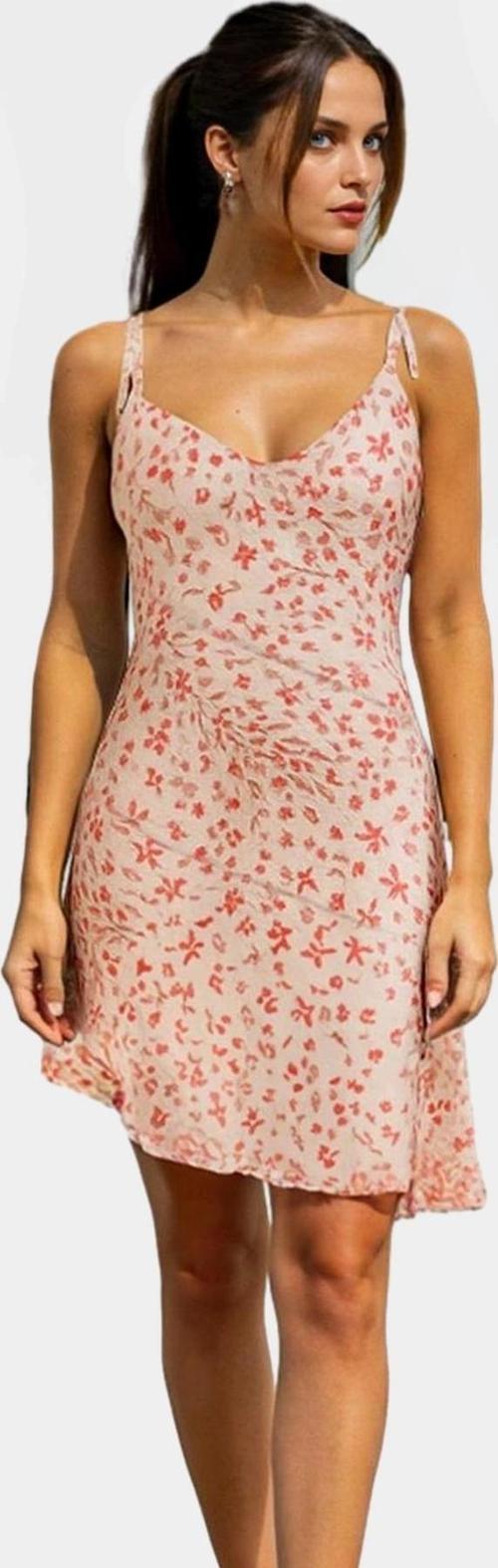 Asimetrik Mini Elbise Örme Kumaş Çiçekli Desen Günlük Stil Seçkin Malzeme