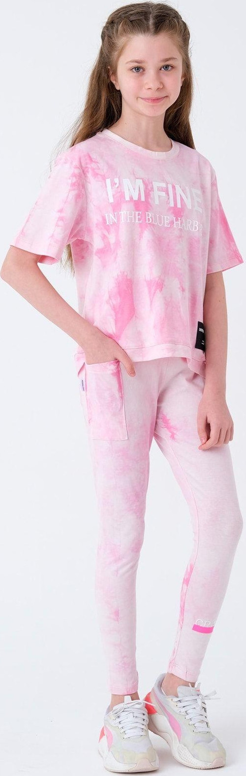 Style Chıld Kız Çocuk Pembe Batik Taytlı Takım