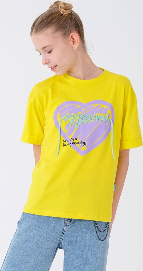 Style Chıld Kız Çocuk Sarı Kalp Baskılı Ip Detaylı T-Shirt T2095