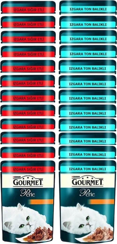 Perle Izgara Karışık Yaş Mama 85 gr 24 Adet Ton Balıklı Ve Sığır Etli