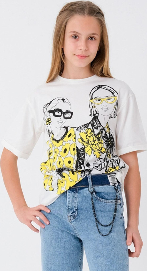 Beyaz Kız Çocuk Dijital Baskılı T-Shirt Hn125