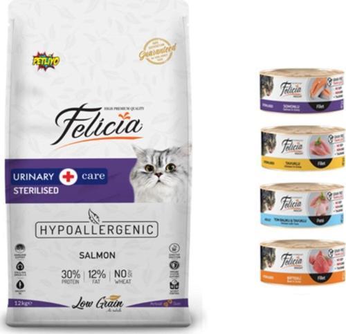 Kısırlaştırılmış Somonlu Kedi Maması 12 Kg + 4 Adet Yaş Mama - Petliyo