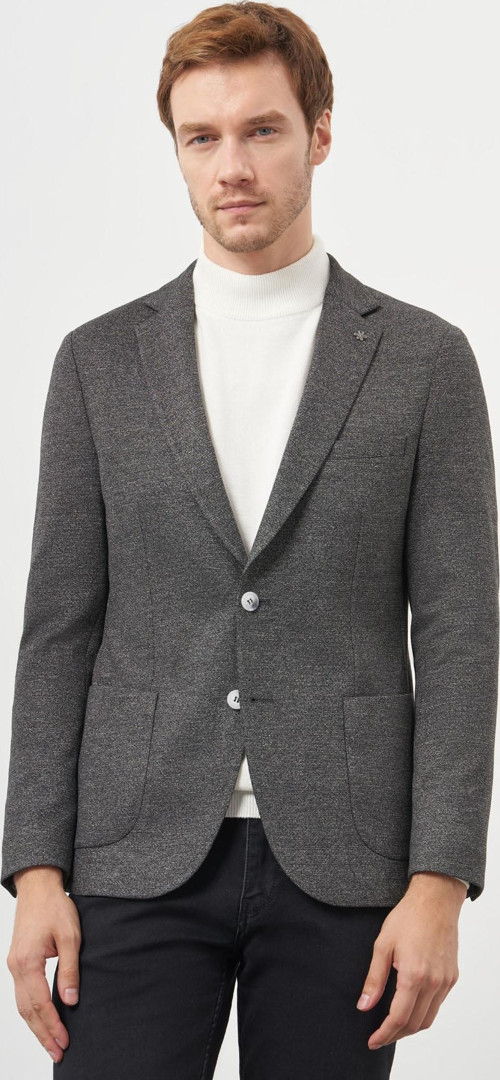 Erkek Siyah Örme Slim Fit Torba Cep Mono Yaka Spor Ceket