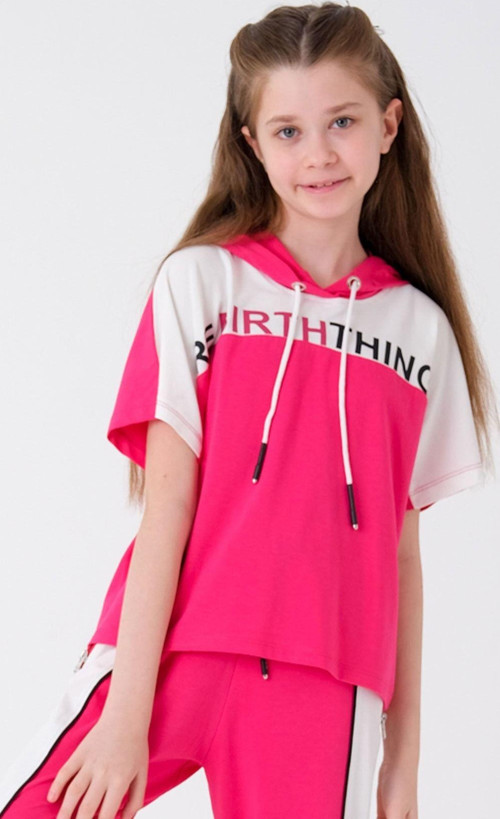 Kız Çocuk Kapüşonlu Baskılı T-Shirt Hn44