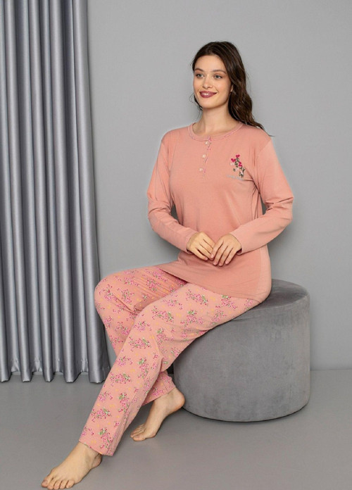 Kadın Pijama Takımı-Çiçek Nakış Desenli-M-L-Xl-Xxl 5920Kpx