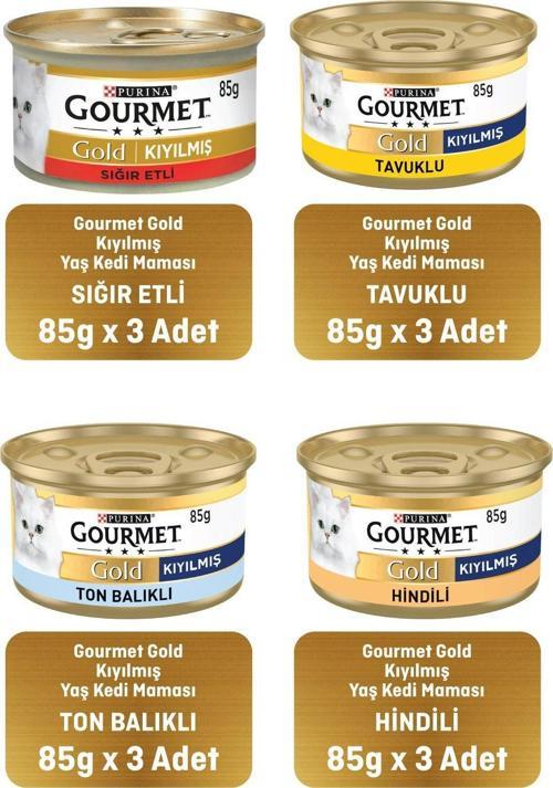 Gold Karışık Kedi Konserve Maması 85g X 12adet Ekonomik Paket