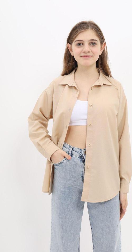 Angelos Gırls Kız Çocuk Terikoton Baskısız Gömlek Lx224