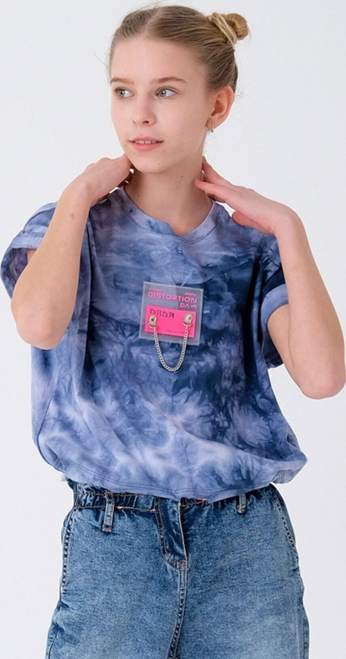 Lacivert & Gri Kız Çocuk Batik Beli Ayarlanabilir T-Shirt Hn122