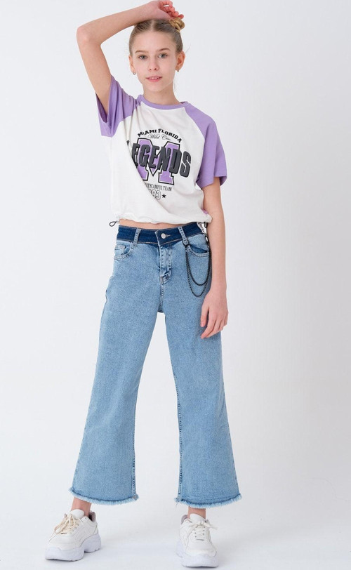 Mavi Desenli Kız Çocuk Denim Jean Pantolon F283