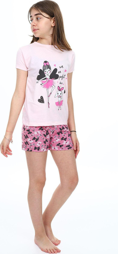 Angelos Gırls Kız Çocuk Şortlu-Peri Baskılı Pijama Takımı 7-16 Yaş 0160