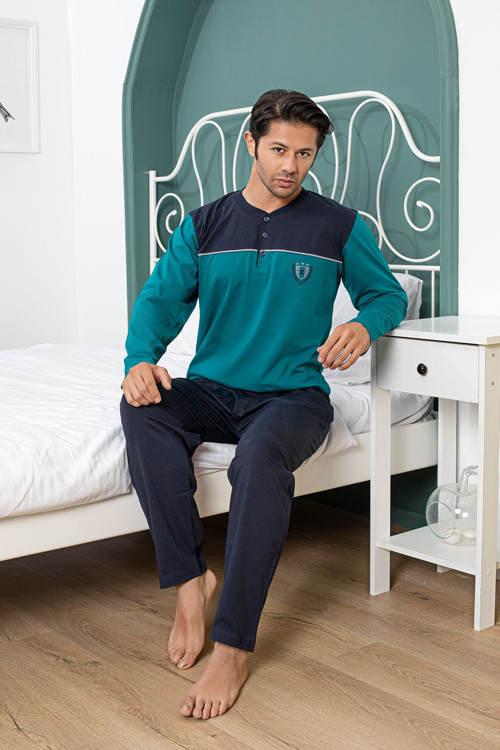 Erkek Pijama Takımı-Yaka Garnili-Bloklu-M-L-Xl-2Xl-5817Kx