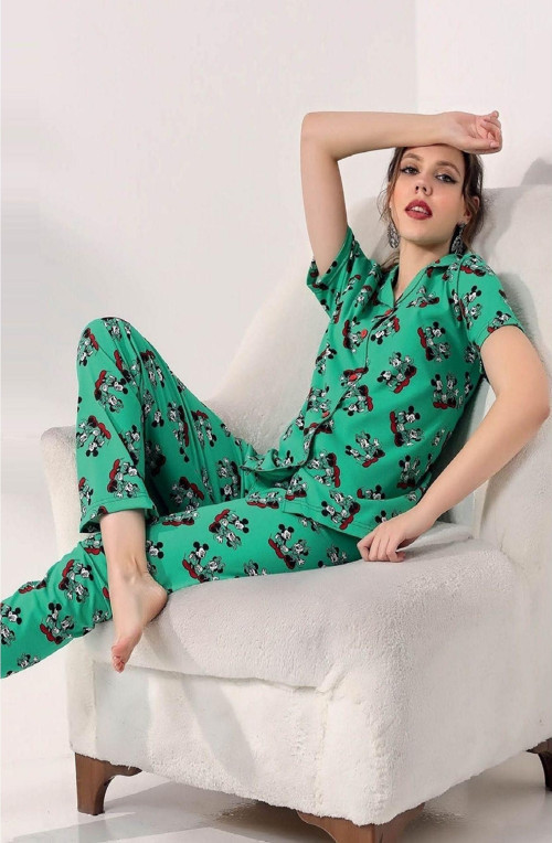 Kadın Pijama Takımı-Pat Yakalı-Düğmeli-M-L-Xl-2Xl-043Zmrm
