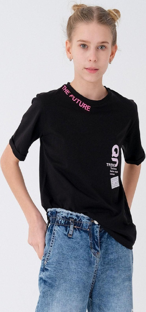 Style Chıld Kız Çocuk Siyah Baskılı T-Shirt T1904