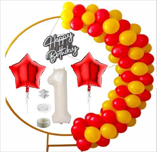 TARAFTAR SARI, KIRMIZI 20 ADET BALON 2 ADET YILDIZ, 1 YAŞ KREM FOLYO BALON SETİ 