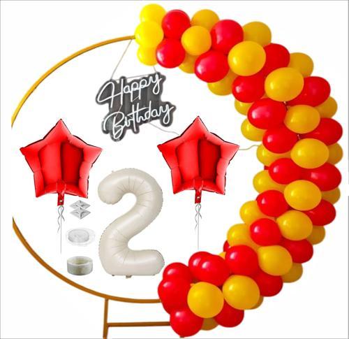 TARAFTAR SARI, KIRMIZI 20 ADET BALON 2 ADET YILDIZ, 2 YAŞ KREM FOLYO BALON SETİ 