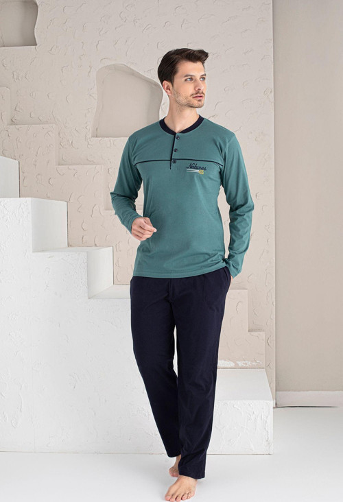 Erkek Pijama Takımı-Bloklu-Yarım Düğmeli-M-L-Xl-2Xl-5815Kx