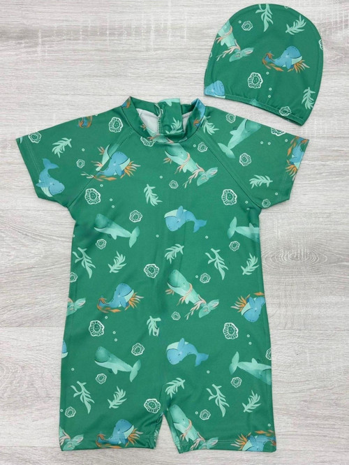 Modanıno Erkek Çocuk Boneli Mayo Takımı (Tulum Mayo+Bone) 2-8 Yaş 12219