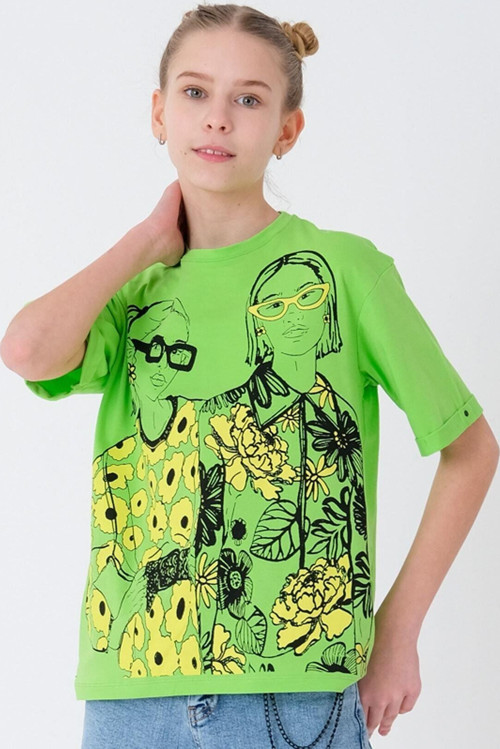 Yeşil Kız Çocuk Dijital Baskılı T-Shirt