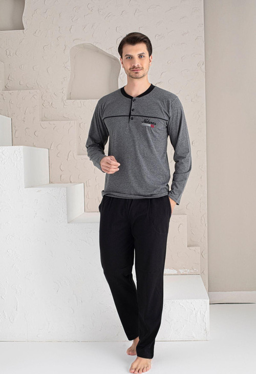 Erkek Pijama Takımı-Bloklu-Yarım Düğmeli-M-L-Xl-2Xl-5815Kx