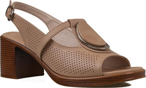 Kahverengi Oval Glam Kadın Kalın Topuklu Casual Sandalet