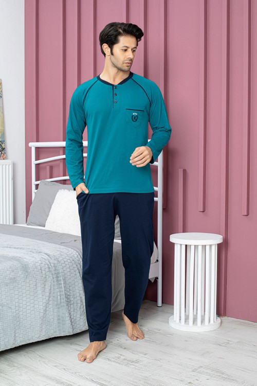 Erkek Pijama Takımı-3 Düğmeli-Bloklu-M-L-Xl-2Xl-5820Kx