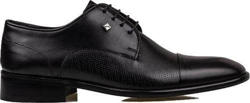 Siyah Hakiki Deri Bağcıklı Lazer Kesim Klasik Ayakkabı