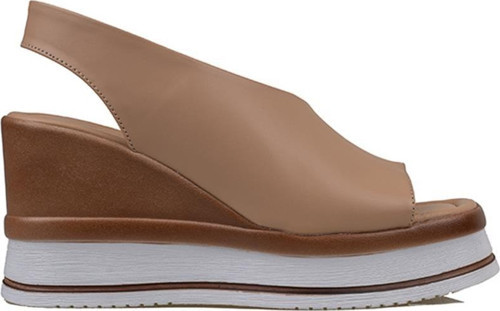 Kahverengi Soft Leather Kadın Dolgu Topuk Sandalet