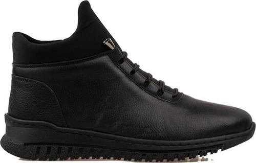 Siyah Esnek Hakiki Deri Kadın Lastikli Yumuşak Bot