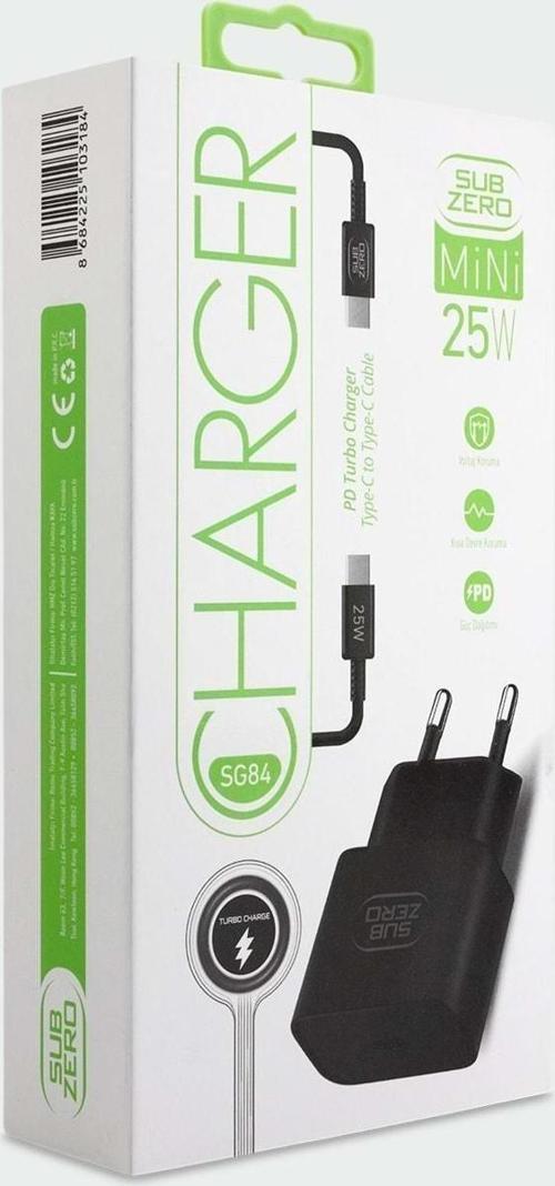 SG84 25W PD Type-C to Type-C (Mini Turbo) Siyah Şarj Aleti