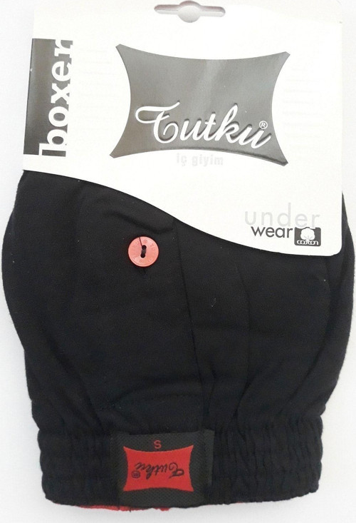 Erkek Penye Düğmeli Boxer Siyah Renk 12'Li Paket %100 Pamuk